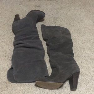 Gray over the knee boots.